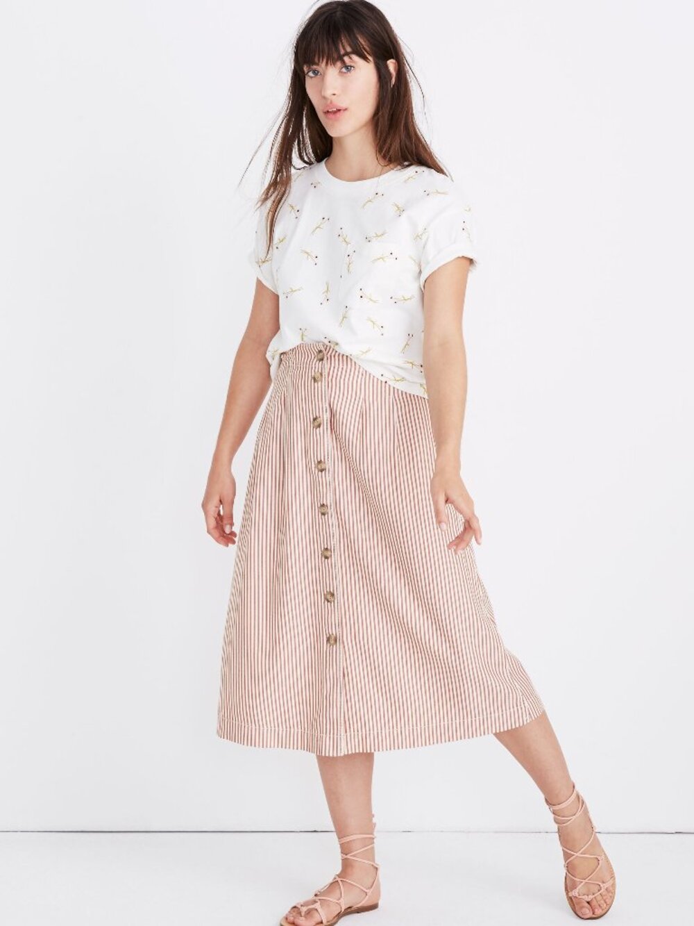 Madewell Patio Stripe Button Front Midi Skirt